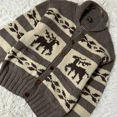 NAVY 総柄ニット ベージュ L カジュアル カーディガン 着回し 羽織り