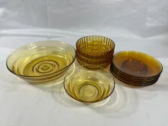 アンバー色　食器セット　浅鉢　小皿　大鉢　小鉢　皿　鉢　ボウル　アンバー　琥珀色　インテリア　アンティーク　コレクション　昭和レトロ　昭和　レトロ