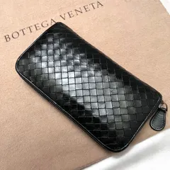 ◇美品◇ボッテガヴェネタ　長財布　ラウンドジップ　ブラック　イントレチャート