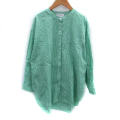 チャオパニック ティピー CIAOPANIC TYPY シャツチュニック 長袖 バンドカラー ストライプ柄 ONE 緑 グリーン 白 ホワイト /SM58