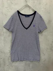 POLO RALPH LAUREN ポロ ラルフローレン Vネック ボーダー 半袖 Tシャツ sizeL(170/96A)/白×濃紺 ■◆ レディース