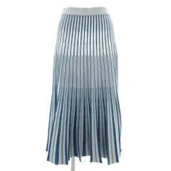 ブラーミン BARAHMIN ニットプリーツスカート フレア イージー 38 青 ブルー ストライプ柄 /GV ■GY43