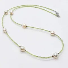 【SKパール】あこや真珠ステーションネックレス・あこや真珠とペリドットのネックレス・ホワイト系8ミリ珠・長さ約60cm・SKパールアクセサリー（商品番号11-562）