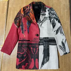 新品 Desigual デシグアル ポルトガル製 ラメ 総柄 バイカラー コート