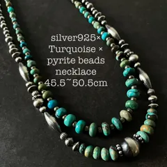 silver925天然ターコイズ×パイライトのグラデーションネックレス ナバホチェーン アジャスター付き 45.5cm ~50.5cm