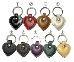 牛革ハート型 カラフル キーホルダー 日本製リング(ニッケルシルバー)