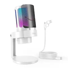 FIFINE USB コンデンサーマイク ゲーマー向け RGBライティング カーディオイド指向性 プラグ＆プレイ PC用マイク USBケーブル付き プレステマイク タッチ式ミュート/RGB制御 録音 ゲーム実況 ボイズチャット ライブ配信 テレワーク web会