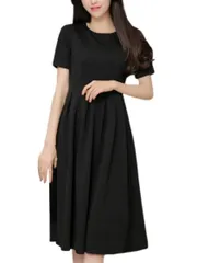 【特価商品】[ルナー ベリー] ワンピース ブラック フォーマル 無地 膝丈 クルーネック レディース 411