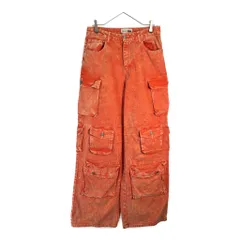 FASHION NOVA マルチポケット バギーデニムカーゴパンツ フェード オレンジ(メンズ W30相当)中古 古着 X5934