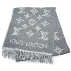ルイ ヴィトン M79126 モノグラム シャドウ ウール 90% カシミヤ 10% グリ グレー ホワイト マフラー フリンジ LOUIS VUITTON（新品・未使用品）