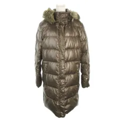 ユニクロ UNIQLO Down Collection ダウンコート XL 茶 ブラウン ロング丈 長袖 フード付きファー /MN24 ■GY99