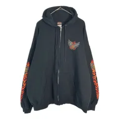 00年代 HARLEY DAVIDSON ハーレーダビッドソン フルジップ スウェット パーカー ファイヤーパターン(メンズ XL)中古 古着 X5936