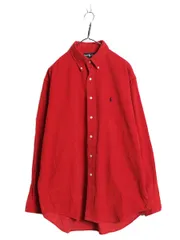 【お得なクーポン配布中!】 90s ラルフローレン 太畝 コーデュロイ 長袖 ボタンダウン シャツ メンズ L オールド ポロ 長袖シャツ ワンポイント ヘビーウェイト レッド