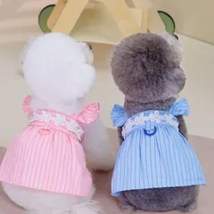 新作 超!可愛い 冬服 犬服 小型犬服 ワンピース フラワー ストライプ スカート お揃いコーデ ワッペン カラフル Dカン ノースリーブ かわい