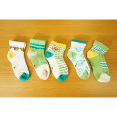【新品 未使用】 5足セット 靴下 キッズ 薄手通気性 子供 靴下ショートくつした ソックス グリーン 男の子 キッズ 涼しい 蒸れにくい 小学生 保育園 幼稚園 子ども [ネコポス]