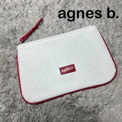 agnes b アニエスベー ポーチ レザー ドット柄 ホワイト レッド
