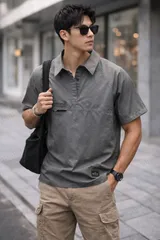 ワークシャツ 半袖 アメカジ 夏 グレー