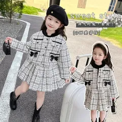 キッズ入学式スーツ２点セット小学校90 100 110 120 130 140卒園式ホワイト白ツイード女の子リボン黒