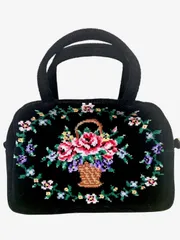 【亘】美品 FEILER フェイラー プレシャスバスケット ハンドバッグ  シュニール織 黒【7022AM】C20