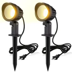 【特価商品】MEIKEE 改良版 9W LEDガーデンライト、3000 K 900 LMガーデンスポットライトIP 66防水ガーデン照明 上下左右に回転可能 風景ライト＆芝生ライト庭園照明 ５万時間の寿命 電球色（PSE認証済 プラグが2つ口）のサムネイル