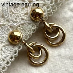 A01903ヴィンテージ ゴールドフープのゆらゆらぽってりイヤリング