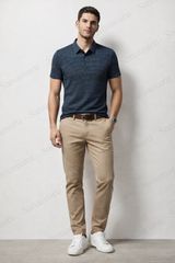美品・定価2.5万】BELLWOOD ニットポロ 48 ブルー×白 イタリア製 