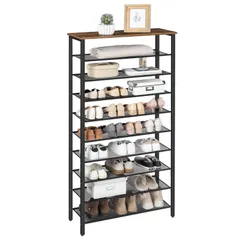 特価 靴収納 9つの金属メッシュ棚付きシューズ収納ラック 安定堅牢 靴箱 棚 ヴィンテージ 大容量 玄関シューズ収納 SRHR1101Z 省スペース 下駄箱 10段シューズラック