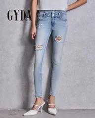 GYDA ジェイダ ハイウエストバッククロスダメージスキニーデニムパンツ 072612427001