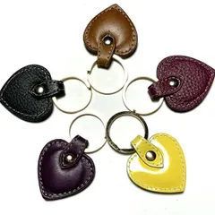 牛革ハート型 カラフル キーホルダー 日本製　リングカラー（ゴールド）