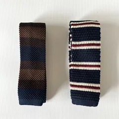 N5 ニットタイ ネクタイ 2本セット まとめ売り  HAND MADE ハンドメイド/ボーダー ストライプ/ダークブラウン系/紺ネイビー系/クールビズ