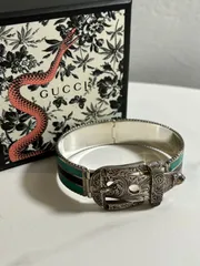 【GUCCI】グッチ ベルトバックル バングル 925シルバー×エナメル