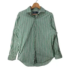 90's vintage 90年代 ヴィンテージ POLO by Ralph Lauren ポロバイラルフローレン ストライプシャツ 長袖 シャツ ボタンダウン オーバーサイズ ビッグシルエット CHINA製 15 1/2 グリーン ホワイト