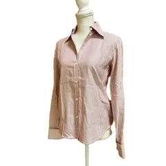 【美品】theory luxe セオリーリュクス レディース40 ストライプシャツ レッド 長袖 カフス付き コットン100