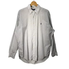 Ralph Lauren ラルフローレン ギンガムチェックシャツ YARMOUTH 長袖 シャツ ボタンダウン ワンポイント刺繡 ポニー INDONESIA製 16-35サイズ ホワイト