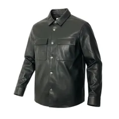 35c20 Calvin Klein Jeans カルバンクライン フェイクレザー シャツジャケット ジョングク着用商品 S ブラック メンズu02t