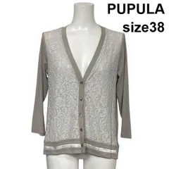 ◇ ププラ PUPULA フロントレースカーディガン 長袖 Vネック 切替デザイン シアー 花柄 グレージュ コットン 38 M 9号 レディース S6C528のサムネイル