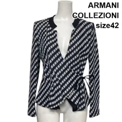 ◇ アルマーニコレツォーニ ARMANI COLLEZIONI ノーカラージャケット 長袖 カシュクール 幾何学模様 綿混 42 L 11号 レディース S6C538のサムネイル