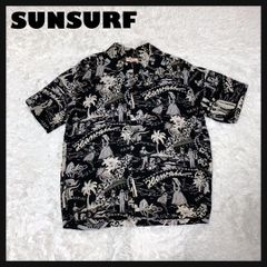 極美品】SUNSURF アロハシャツ 半袖 開襟 フラガール ハワイ 黒 L 