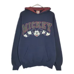 90年代 USA製 Disney ディズニー ミッキーマウス スウェットパーカー キャラクター ネイビー(メンズ S)中古 古着 X5963