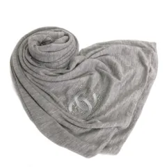 シャネル CHANEL ココマーク マフラー 刺繍 ライトストーン カシミヤ混 シルク混 グレー ★AA☆