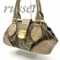 【B4911】 russet ラシット ハンドバッグ レディース モノグラム ナイロン レザー 差し込み錠 ゴールド金具 グレージュ