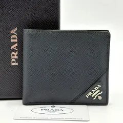 美品 RFID搭載◎PRADA プラダ 三角ロゴ サフィアーノレザー 二つ折り財布 メンズ ブラック  2MO738