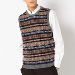 SHIPS Knit Vest Wool シップス 7ゲージ ニット ベスト クルーネック プルオーバー フェアアイル柄 ウール メンズのサムネイル