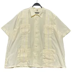 キューバシャツ 半袖 4ポケット 刺繍 ピンタック 3XL ビッグサイズ メンズ 古着 生成り ライトイエロー系【半袖シャツ】/ IA265