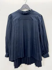 RUIRUE BOUTIQUE ルイルエブティック バンドカラー プリーツ ブラウス シャツ 濃紺 ■■レディース