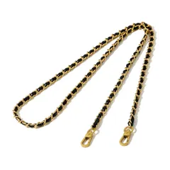 [masamilk] チェーンストラップ バッグ用 ブラックPUレザー ゴールド ショルダーストラップ インターレースチェーン 肩掛け 斜め掛け 交換用 単品 (120cm) [120cm]