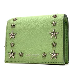 未使用保管品 JIMMY CHOO ジミーチュウ ハンネ 二つ折り財布 スタースタッズ レザー ライトグリーン シルバー金具 コンパクト ミニ財布 本革