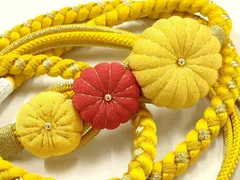 平和屋着物●和装小物　振袖用帯締め　装飾　ちりめん細工　金糸　撚り房　逸品　未使用　AABF4091ay