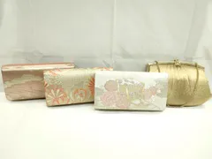 平和屋着物▼和装小物　和装バッグまとめて４点　ハンドバッグ　御所車吉祥花文　菊　雲重ね　金糸　逸品　CABD8561ju