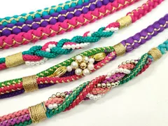 平和屋着物▼和装小物　帯締め３本セット　振袖用　飾り付き　パール　花　ターコイズブルー　紫　マゼンタ　金糸　逸品　CABD8591ju